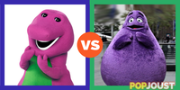 Who would win this battle of purple fuzzy beasts
